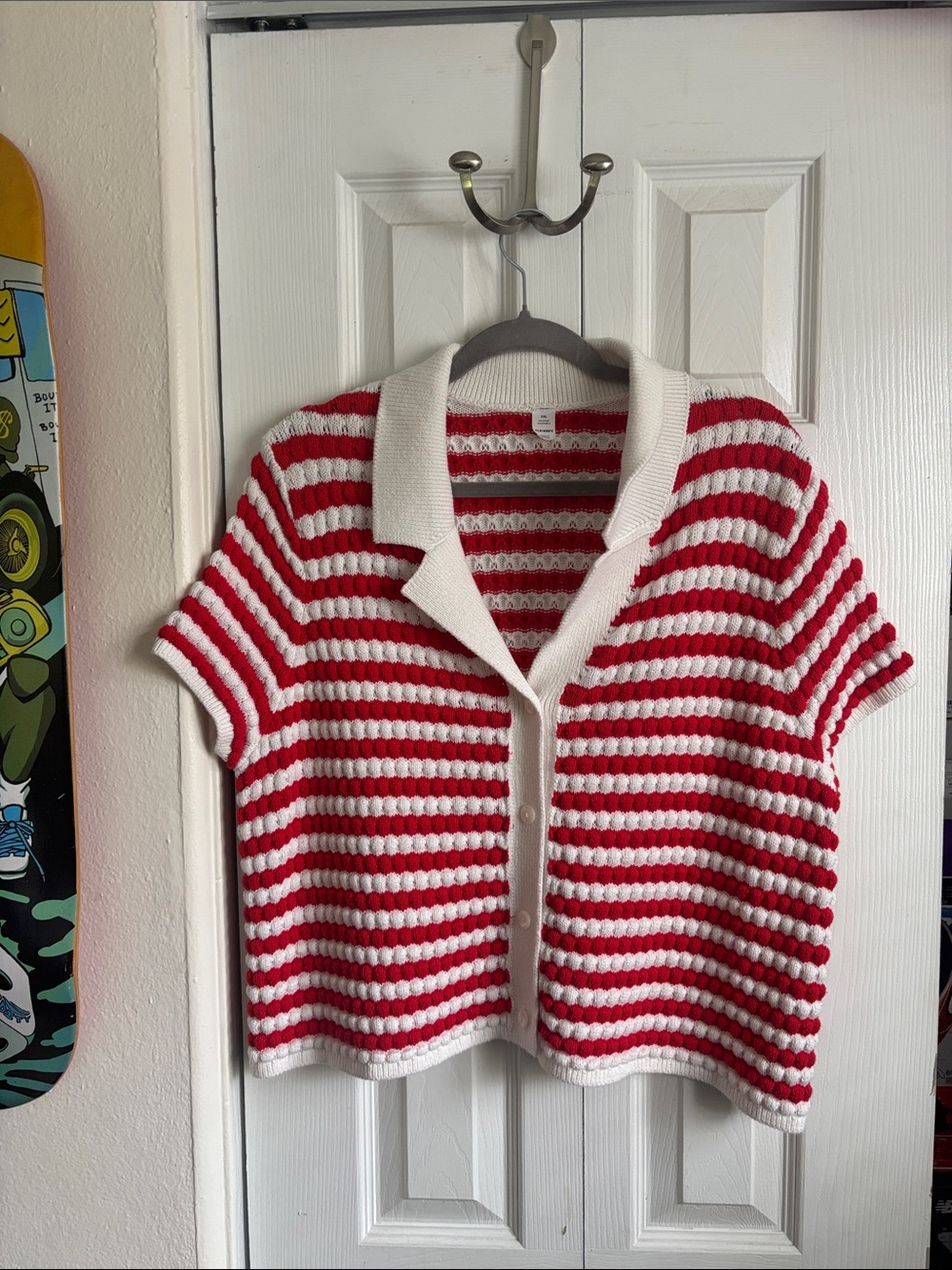 Old Navy Cotton Red & White Striped Short-Sleeve